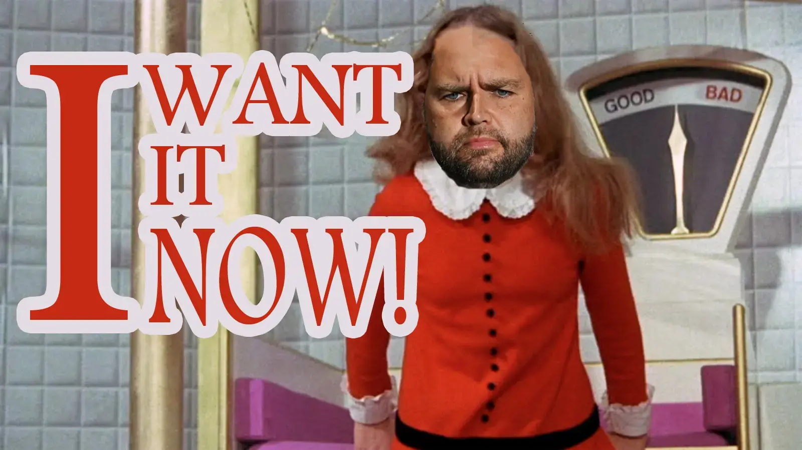 JD Vance as Veruca Salt. Caption: I want it now!