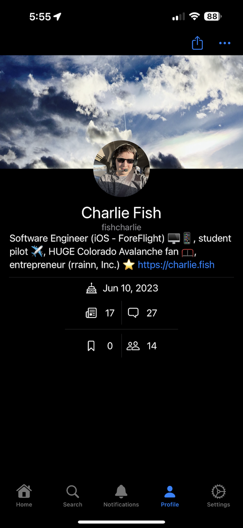 Screenshot of the profile view